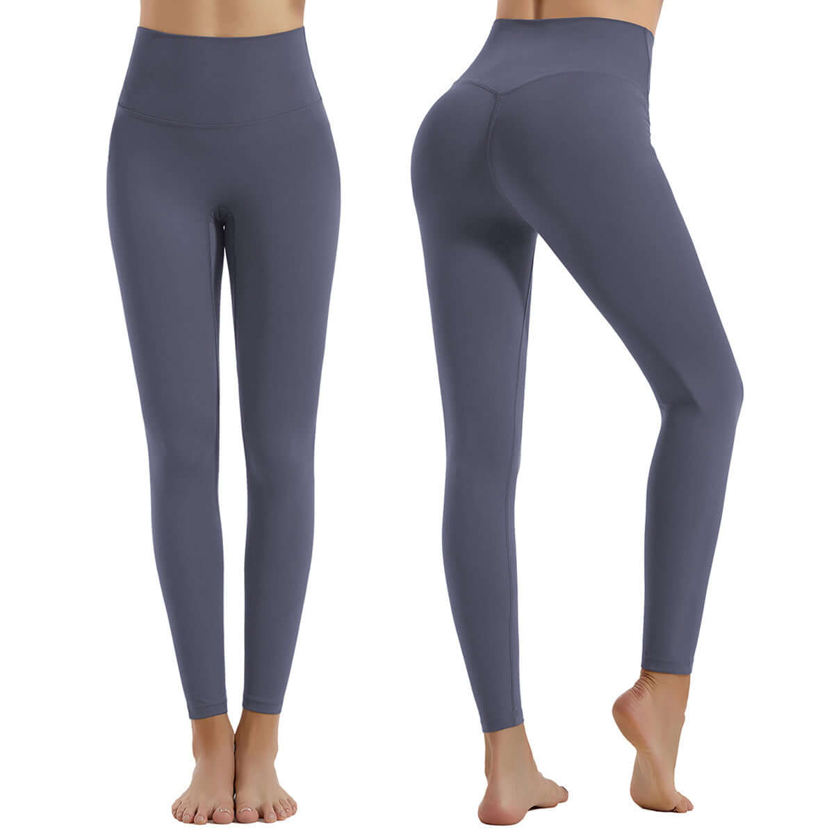 Solid color activewear sports leggings front and back view, featuring a high waist and tight fit, ideal for workouts and yoga.