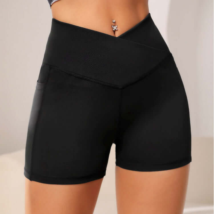 Black workout compression shorts with high waist and sleek design