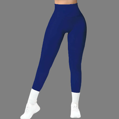 High-waisted seamless fitness leggings in navy blue, showcasing stretch and comfort, ideal for gym workouts and athleisure fashion.