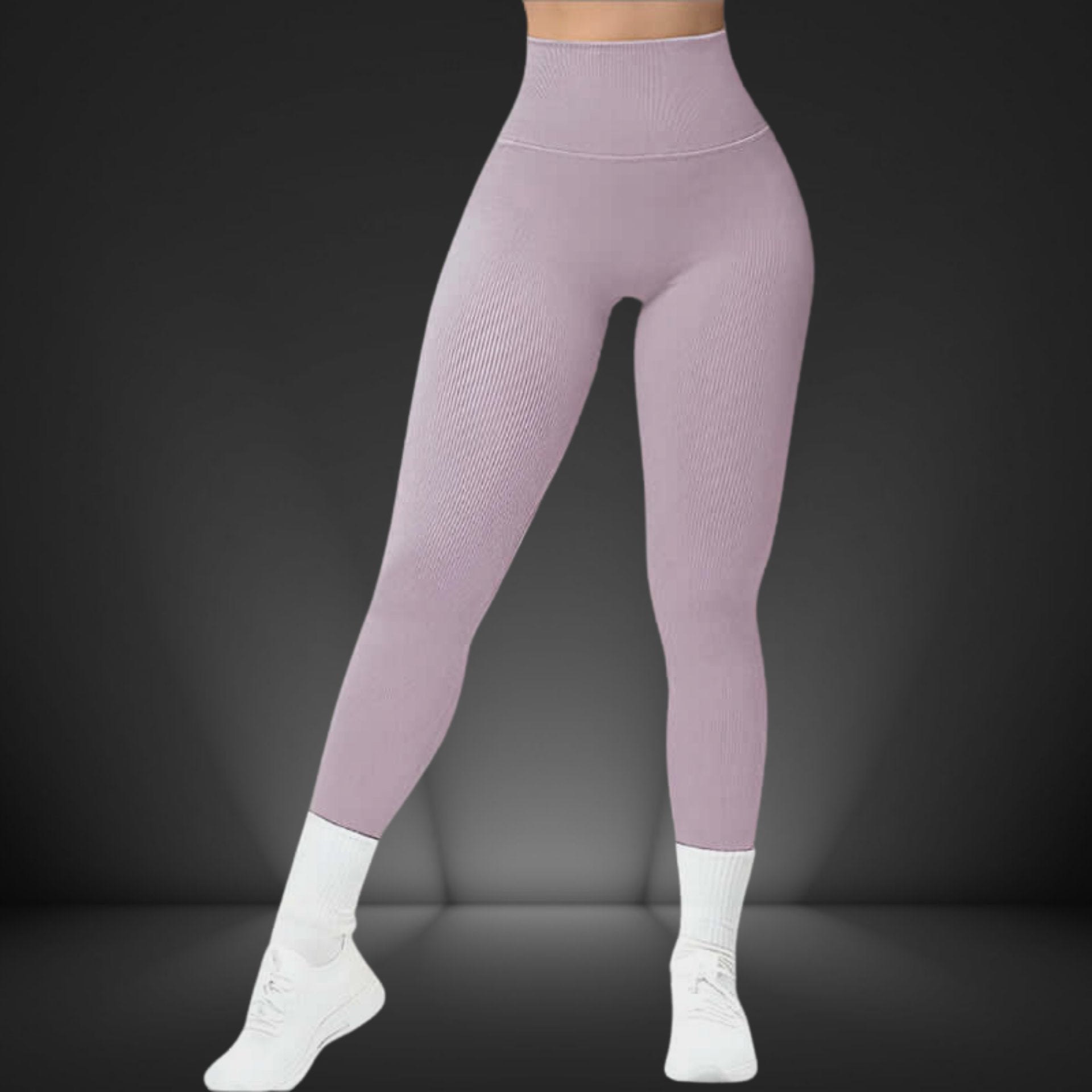 Purple seamless fitness leggings showcasing high waist and full length design, perfect for workout and casual wear.