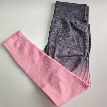 Gray and pink yoga leggings for women, perfect for gym and sports activities.