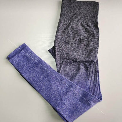 Women's yoga leggings in blue and gray, ideal for gym and sports fitness.