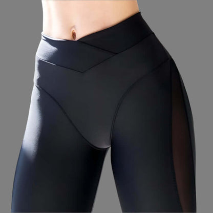 Women's high waist yoga leggings, black, elastic sport pants for fitness.