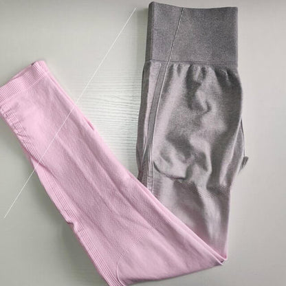 Pink and gray women's yoga leggings for gym or sport.