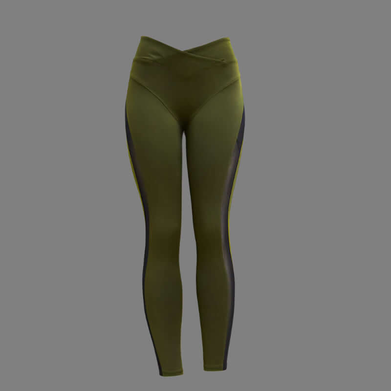 Green high-waist yoga leggings for women with elastic design, perfect for sport and fitness activities.