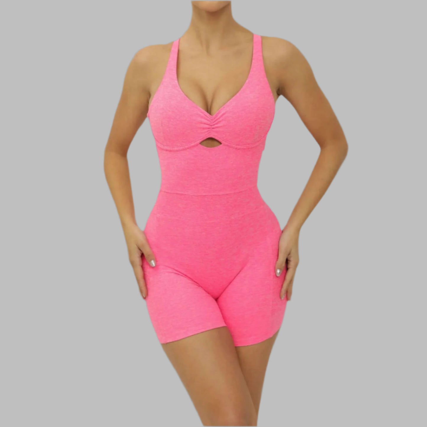 Alt Tag: Pink adjustable yoga shaper made from organic cotton. Relaxed fit and breathable material for a comfortable workout.