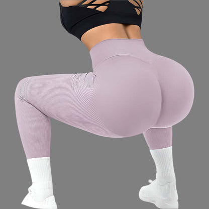 Seamless fitness leggings in light purple, showcasing stretch and fit, ideal for workouts and active lifestyle.