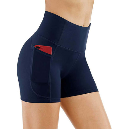 Navy active splice shorts with phone pocket, designed for breathable comfort, hip lift, and flexibility. Ideal for workouts.