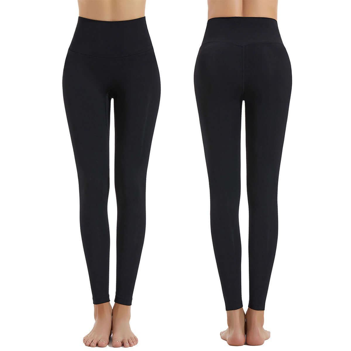 Black activewear sports leggings in a tight fit made from ultra-soft nylon, perfect for workouts and yoga. Available in various sizes.