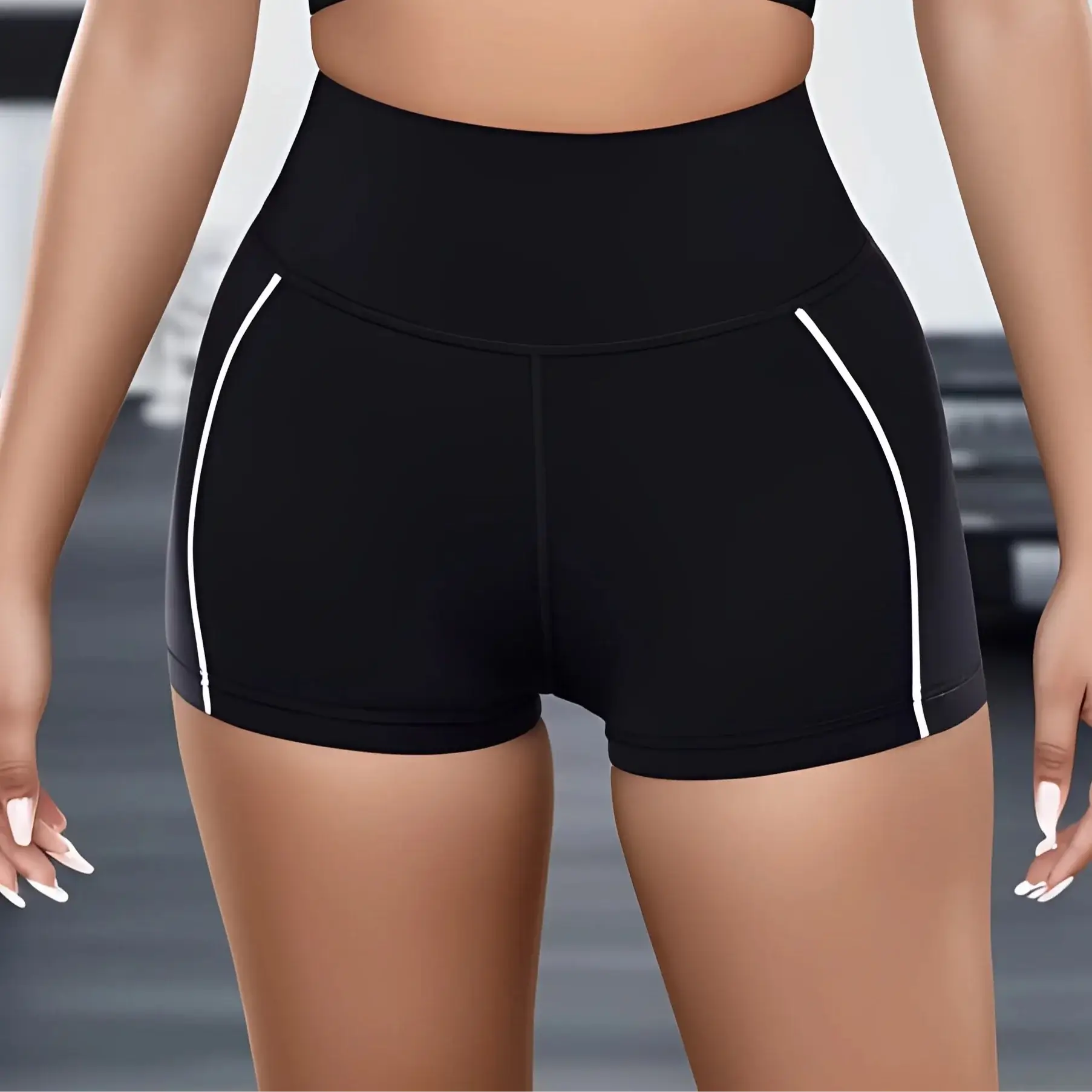 Black high-waist hip raise shorts for gym, yoga, and cycling with quick-dry, squat-proof features for ultimate comfort and fit.