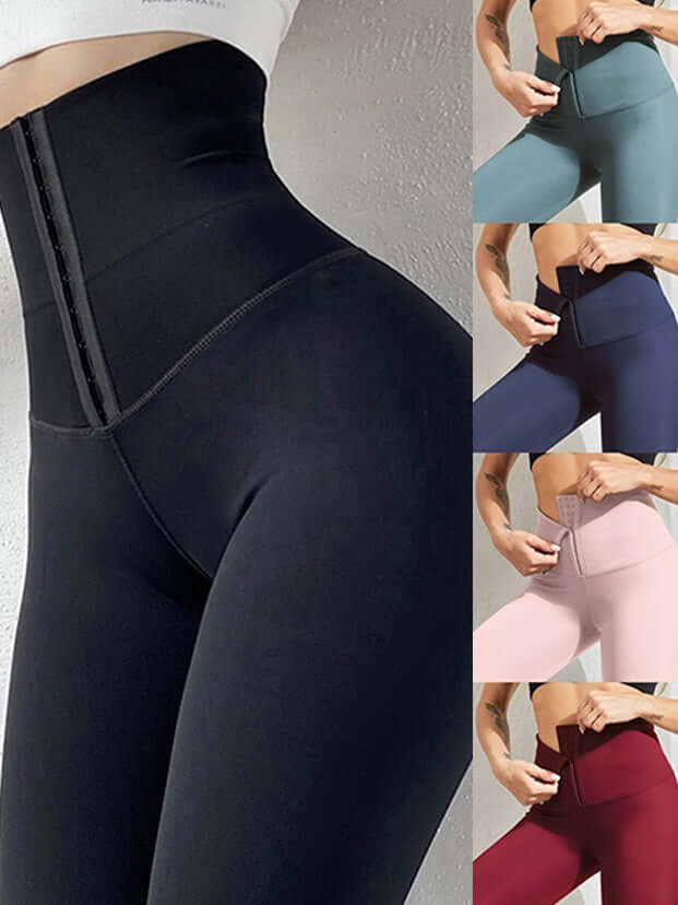 Seamless compression leggings in black, teal, navy, pink, and burgundy showcasing high waist design for fitness and everyday wear.