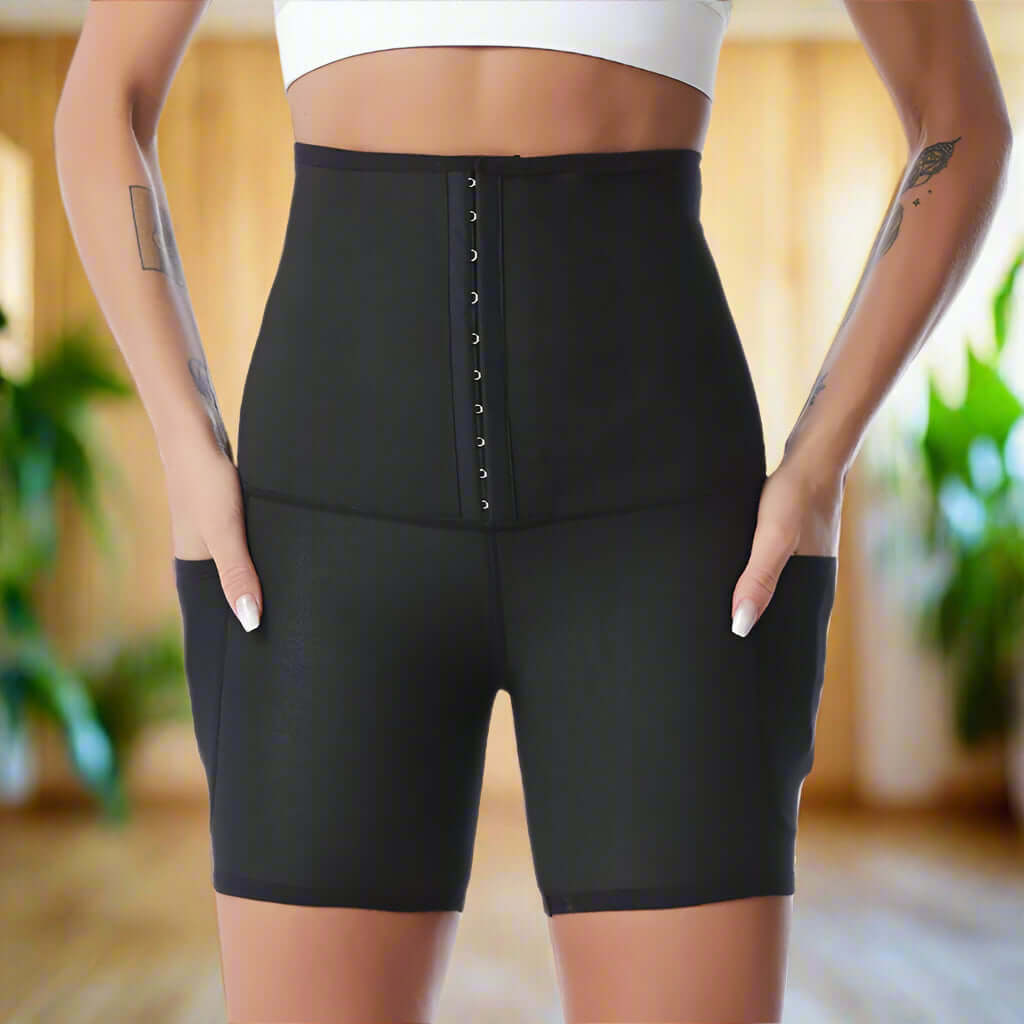 High-waisted compression yoga pants for body shaping and support, ideal for fitness and casual wear.