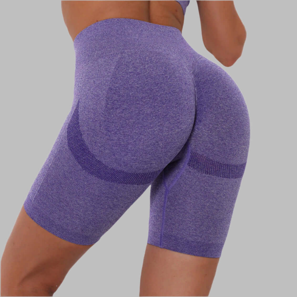 Purple high-waist seamless workout shorts for women, emphasizing fit and comfort for active wear.