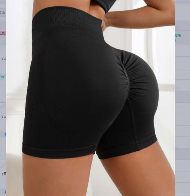 Black high waist workout shorts for women with ruched design, offering a flattering fit and comfortable stretch.