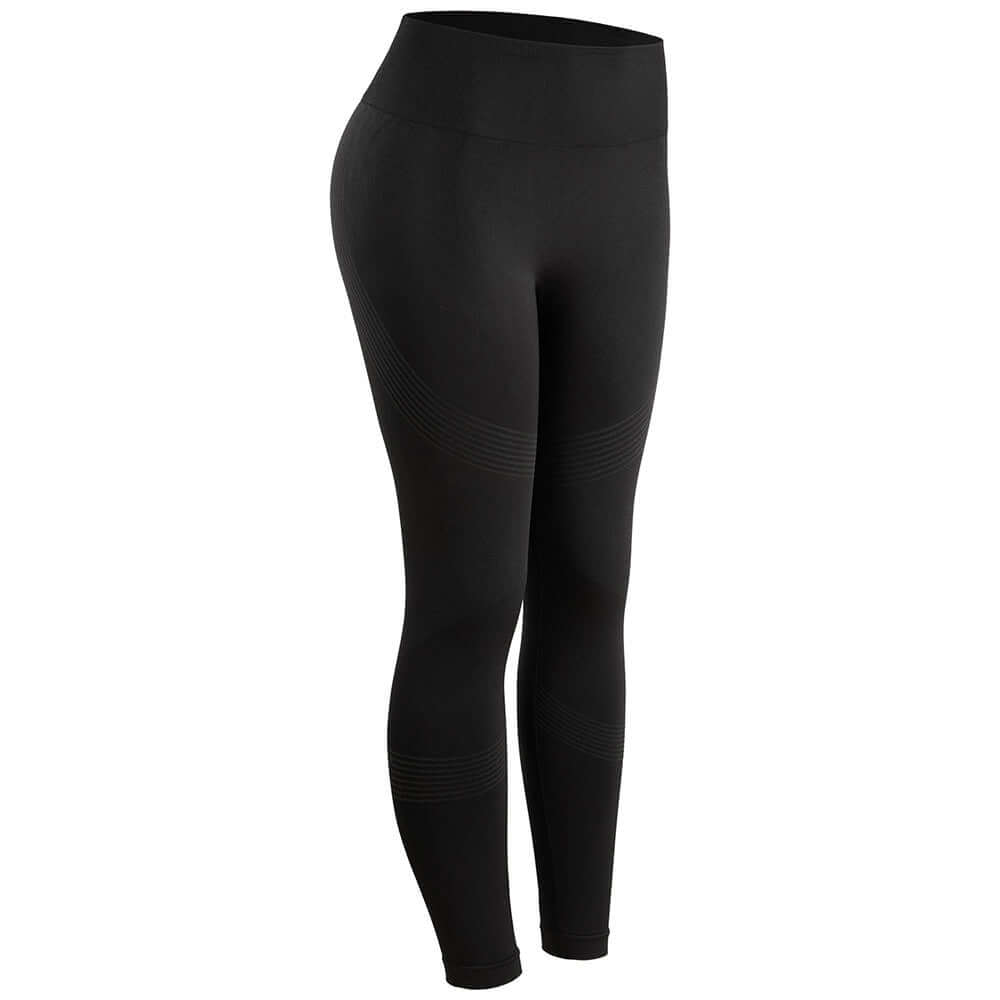 Black high waist yoga pants for women, featuring a seamless design for comfortable workout wear.