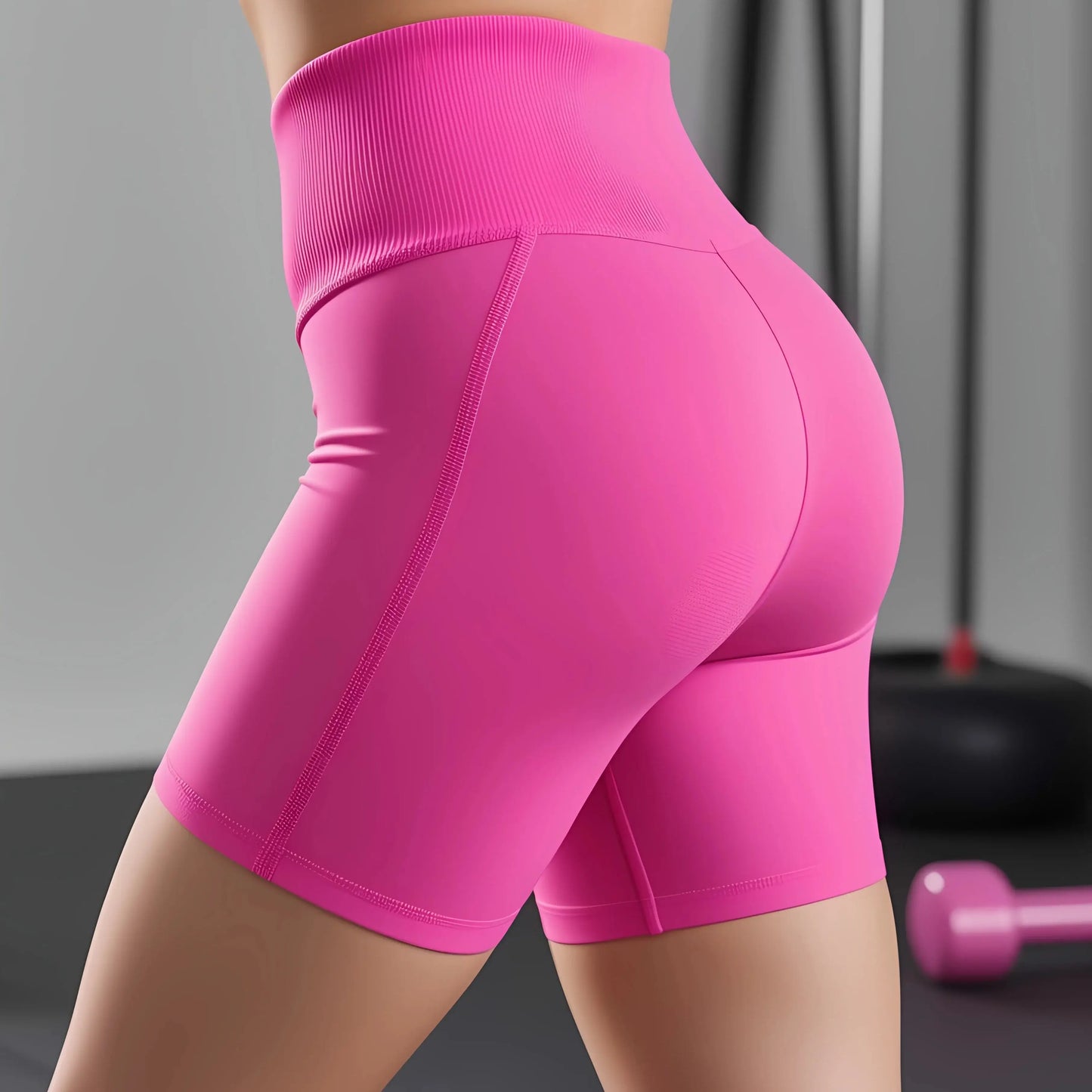 Cherry Pink seamless high-waist shorts with scrunch-back detail for enhanced curves, ideal for yoga and fitness.