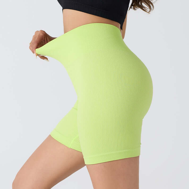 Apple Green seamless stretch shorts showcasing flexibility and flattering fit for fitness, yoga, or casual wear.