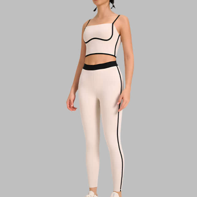 Ultra-Soft Yoga Outfit 2-Piece Set featuring a sleeveless top and leggings with black accents.